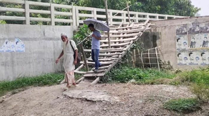 দুই কোটি টাকার সেতু, উঠতে হয় মই বেয়ে: গালুয়ায় চরম দুর্ভোগ