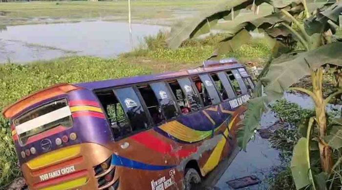 নগরকান্দায় বাস খাদে, অল্পের জন্য বড় বিপর্যয় এড়াল